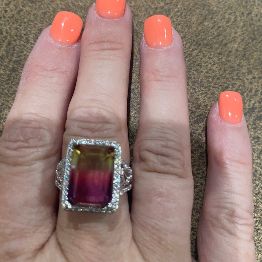 Ladies multi colored stone silver ring.